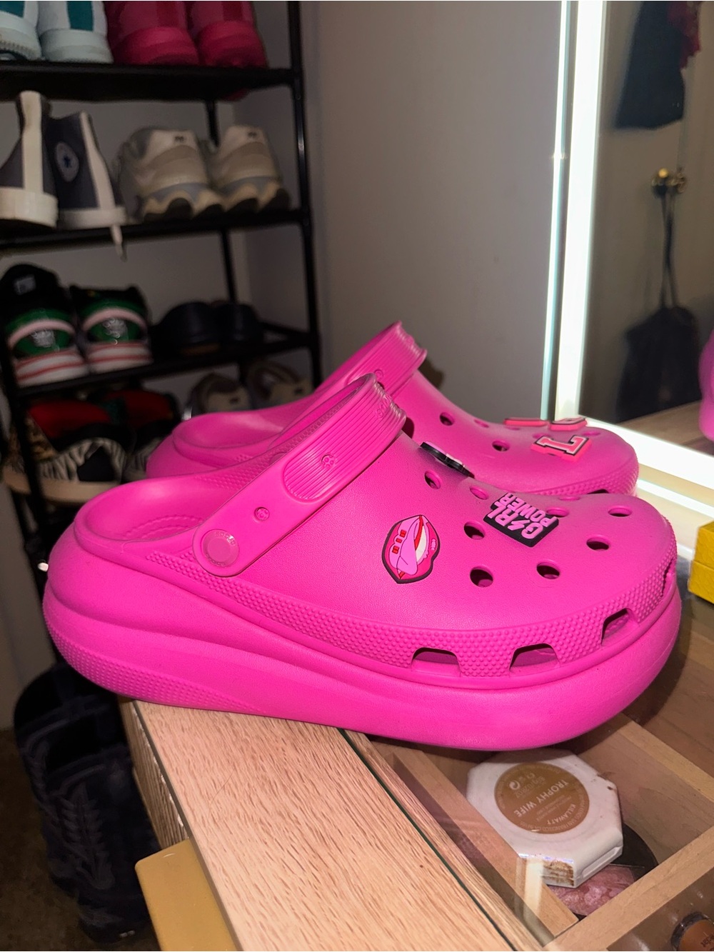 Crocs Platform Hot Pink Classic Clog with Charms - Picture 2 of 4